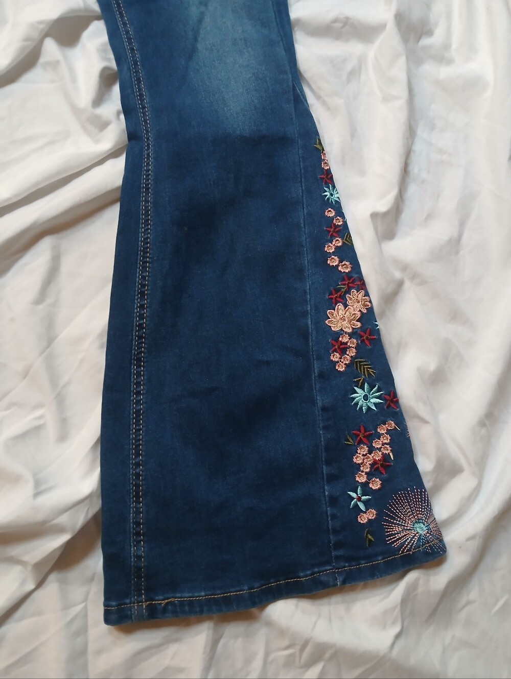 BAMBOO Dark Blue Embroidered Flare Jeans - Picture 4 of 11